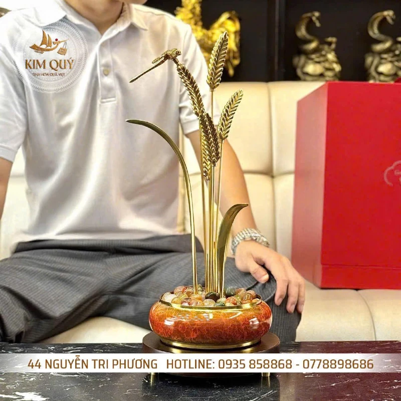 Chậu bông lúa dát vàng 24k