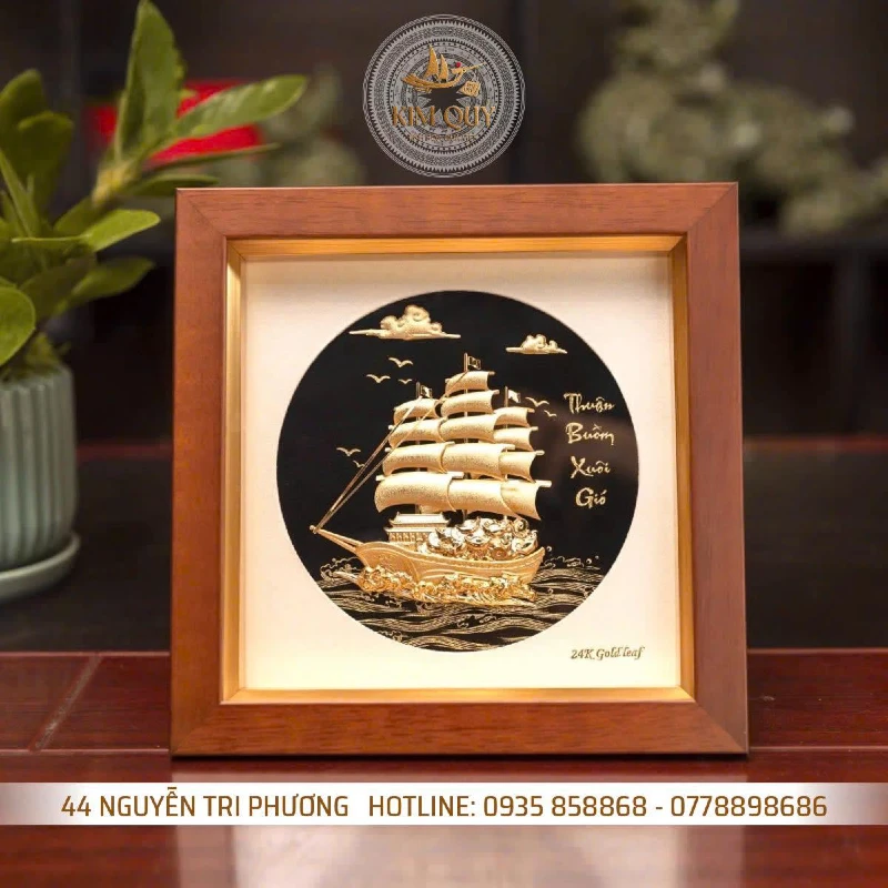 Tranh thuyền thuận buồm xuôi gió - dát vàng 24k